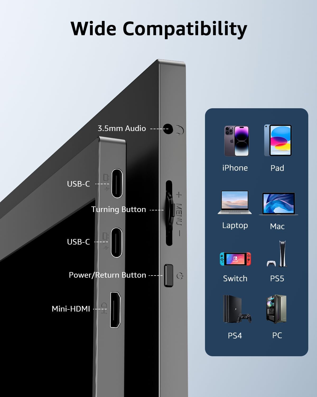 YODOIT Portable Monitor | 15.6” FHD 1080P with Kickstand(NO stand cover case)