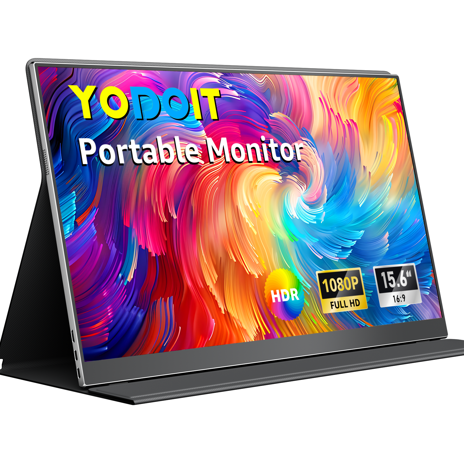 Yodoit Portable Monitor for Laptop, 15.6" 1920×1080 Travel Monitor FHD Screen IPS Display with USB Type C Port, Speakers and Smart Cover Compatible with PC, MacBook, Xbox (Black)