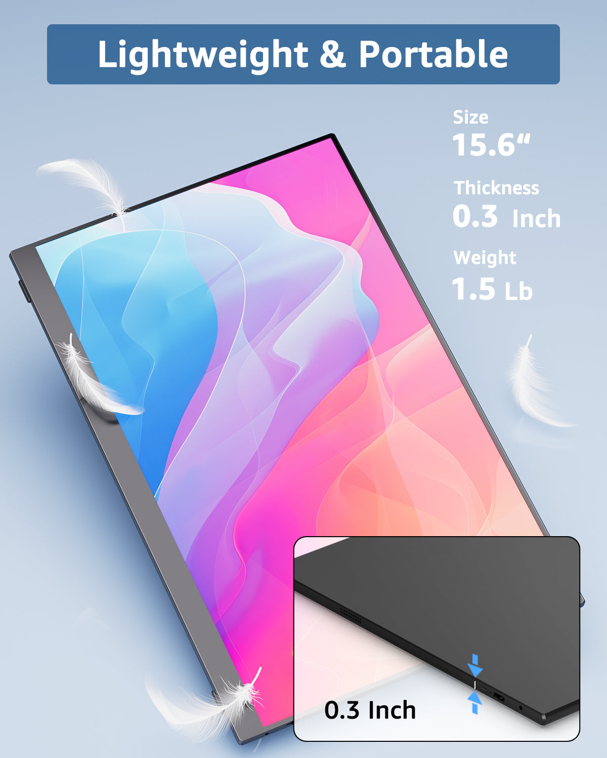 Yodoit Portable Monitor for Laptop, 15.6" 1920×1080 Travel Monitor FHD Screen IPS Display with USB Type C Port, Speakers and Smart Cover Compatible with PC, MacBook, Xbox (Black)