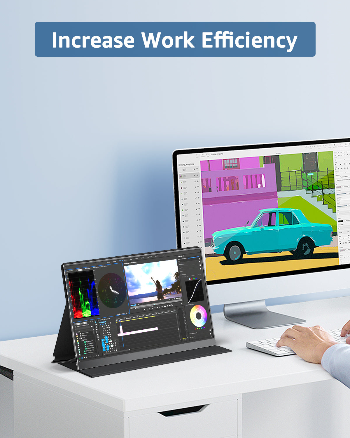 Yodoit Portable Monitor for Laptop, 15.6" 1920×1080 Travel Monitor FHD Screen IPS Display with USB Type C Port, Speakers and Smart Cover Compatible with PC, MacBook, Xbox (Black)