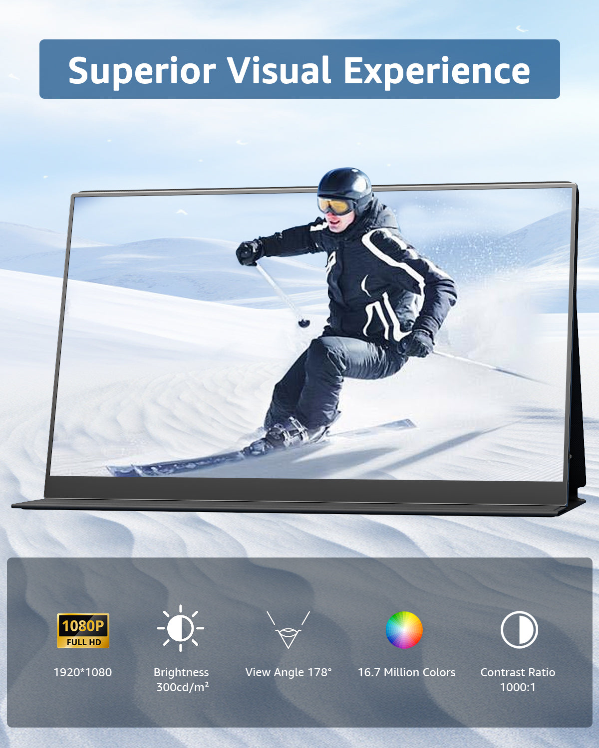 Yodoit Portable Monitor for Laptop, 15.6" 1920×1080 Travel Monitor FHD Screen IPS Display with USB Type C Port, Speakers and Smart Cover Compatible with PC, MacBook, Xbox (Black)