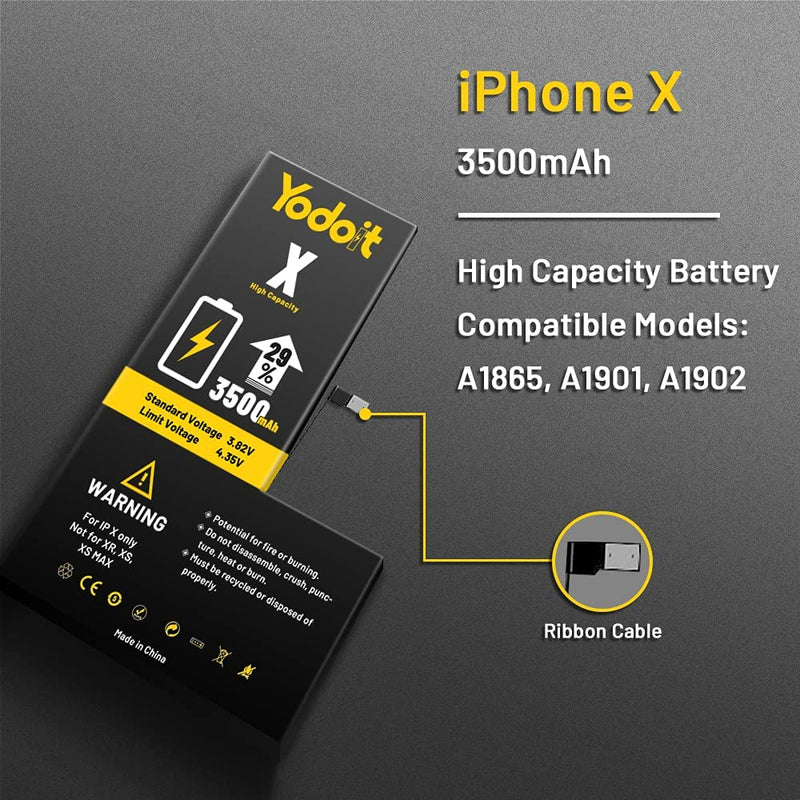 Yodoit Batterie pour iPhone X 3500mAh Haute Capacité 0 Cycle 29% de Plus Que Les Autres Batteries Li-ION Batterie Interne, avec Kit de Réparation - Yodoit