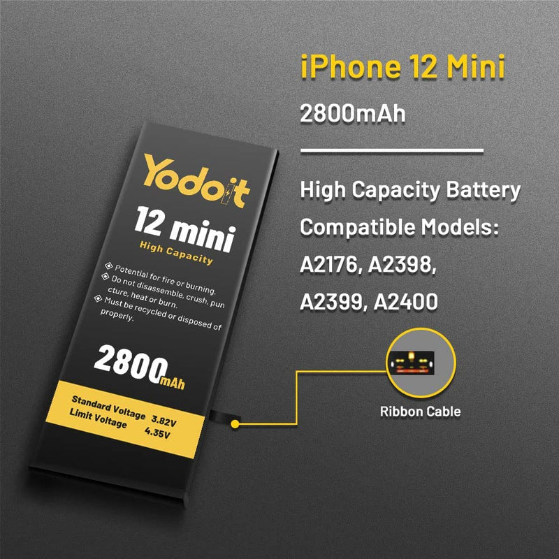 Remplacement de la batterie pour iPhone 12 Mini 2800mAh haute capacité Yodoit