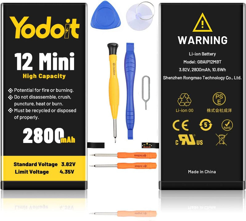 Battery Replacement for iPhone 12 Mini 2800mAh High Capacity Yodoit