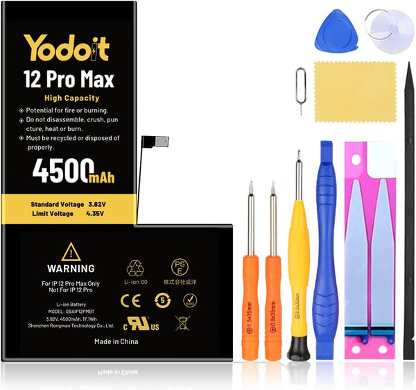 Battery Replacement for iPhone 12 Pro Max 4500mAh High Capacity Yodoit