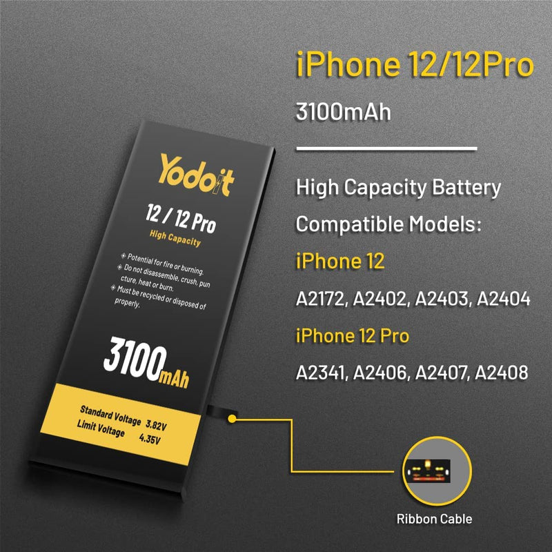 Reemplazo de Batería para iPhone 12 / 12 Pro 3100mAh Alta Capacidad Yodoit