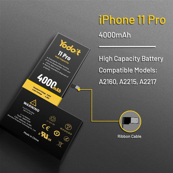 Batterie de remplacement pour iPhone 11 Pro 4000 mAh haute capacité Yodoit