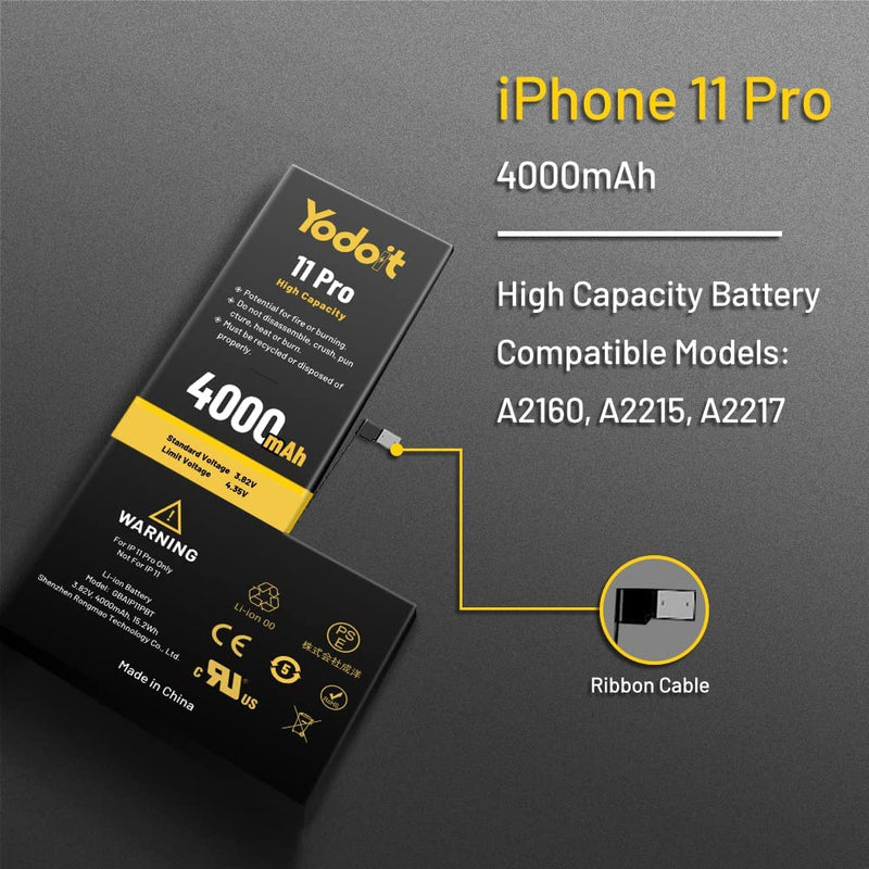 Reemplazo de Batería para iPhone 11 Pro 4000 mAh Alta Capacidad Yodoit