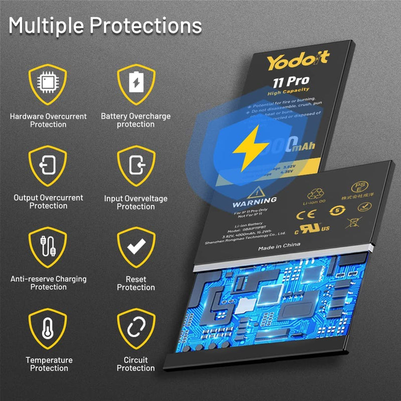 Batterie de remplacement pour iPhone 11 Pro 4000 mAh haute capacité Yodoit