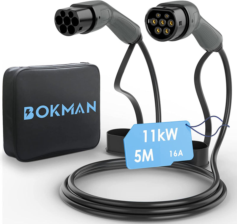 bokman Veicolo Elettrico Auto Plug-in Hybrid da Tipo 2 a Tipo 2 Cavo di Ricarica Veloce con Borsa per il Trasporto e Asciugamano in Microfibra