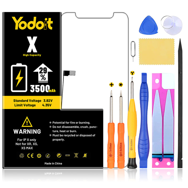 Yodoit Batterie pour iPhone X 3500mAh Haute Capacité 0 Cycle 29% de Plus Que Les Autres Batteries Li-ION Batterie Interne, avec Kit de Réparation - Yodoit
